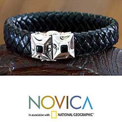 Men's Leather 'Romeo' Onyx Bracelet (Indonesia)