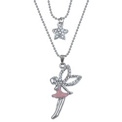 Silver-tone Fairy and Star Two Chain Graduated Necklace