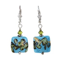 Charming Life Sterling Silver Art Glass Blue/ Green Earrings