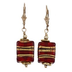Charming Life Goldfill Art Glass Red/ Gold Striped Earrings
