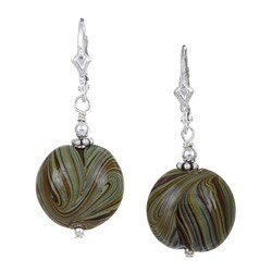 Charming Life Sterling Silver Art Glass Green Marbelized Earrings