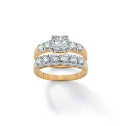 Ultimate CZ 14k Gold Overlay Round-cut Cubic Zirconia Bridal Ring Set