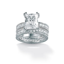 Ultimate CZ Sterling Silver Emerald-cut Cubic Zirconia Bridal Ring Set