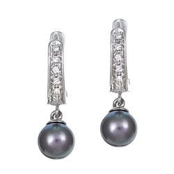 Pearls For You 14k Gold Akoya Pearl and 1/10ct TDW Diamond Earrings (6.5-7 mm) (G-H, SI2)