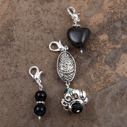 JonCar Fashion-forward Black and Silver Charms (Set of 3)