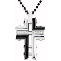 Stainless Steel Black Plated Cubic Zirconia Cross Necklace