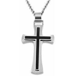 Stainless Steel and Black Resin Inlay Cross Necklace