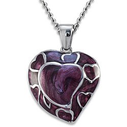 Stainless Steel Purple Polished Heart Necklace