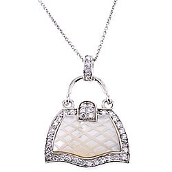 Sterling Silver Mother of Pearl and Cubic Zirconia Handbag Necklace