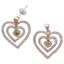 Collette Z 14k Three-tone Gold over Silver Cubic Zirconia Open Heart Earrings