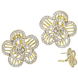 Collette Z 18k Yellow Gold over Silver Clear Cubic Zirconia Flower Earrings