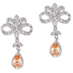 Collette Z Sterling Silver Champagne and White Vintage-style Chandelier Earrings