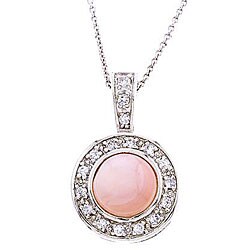 Sterling Silver Pink Mother of Pearl and Cubic Zirconia Circle Necklace