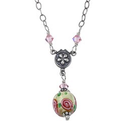 Charming Life Sterling Silver Rose Flower Art Glass Necklace