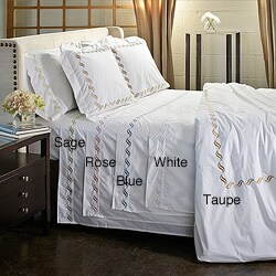 Scroll Embroidery 300 Thread Count Cotton Duvet Cover Set