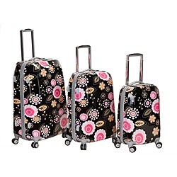 Rockland Vision Black/ Pink Flower 3-pc Hardside Spinner Luggage Set 