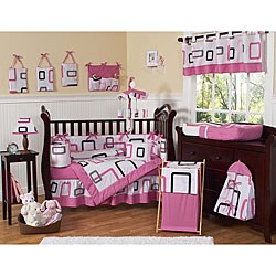 Pink and Black Geo 9-piece Crib Bedding Set