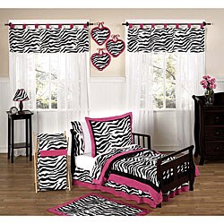 Pink, Black and White Funky Zebra Print 5-piece Toddler Girl's Bedding Set
