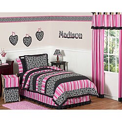 Sweet JoJo Designs Girl's Pink/ Black Madison 3-piece Full/ Queen-size Quilt Set
