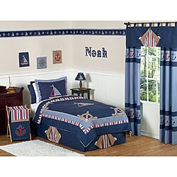 Sweet JoJo Designs Boy's Nautical Nights Sailboat 3-piece Full/ Queen-size Quilt Set
