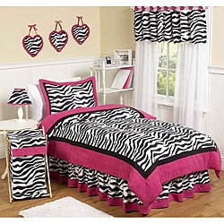Sweet JoJo Designs Pink/ Black/ White Zebra Print 3-Piece Girl's Full/ Queen-Size Bedding Set