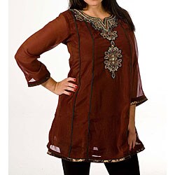 Women's Georgette Brown with Golden Embroidery Kurti/ Tunic (India)