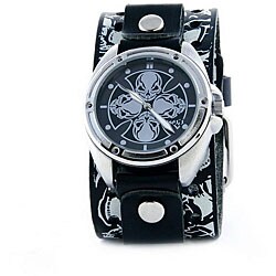 Nemesis Men's Racing Skull Leather Strap Quartz Watch