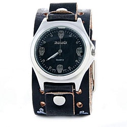 Nemesis Men's Vintage SkullFace Leather Band Quartz Watch