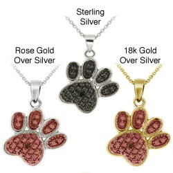 DB Designs Sterling Silver Black Diamond Accent Paw Print Necklace