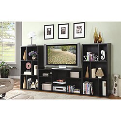 Black Plasma LCD TV Stand Entertainment Console with Shelves