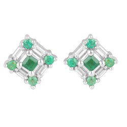 10k Yellow Gold Emerald and 1/10ct TDW Diamond Earrings (I-J, I2)