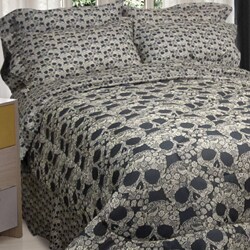 Street Revival Flower Skull 6-Piece Twin-size Bed in a Bag with Sheet Set