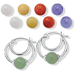 Angelina D'Andrea Sterling Silver Multi-colored Jade Interchangeable Earring Set