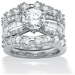Ultimate CZ Platinum over Silver Cubic Zirconia Wedding Ring Set