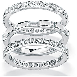 Ultimate CZ Gold over Silver Stackable Cubic Zirconia 3-piece Eternity Ring Set
