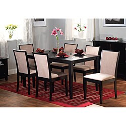 Quebec 7-piece Beige/ Black Rubberwood Dining Set