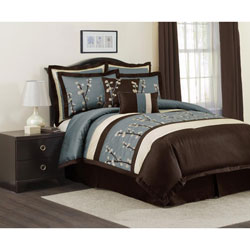 Lush Decor Blue Cocoa Flower 8-piece Comforter Set