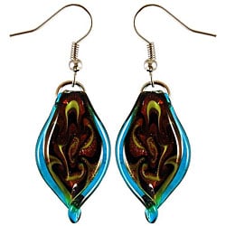 Murano Inspired Glass Aqua Blue Twisted Leaf Earrings