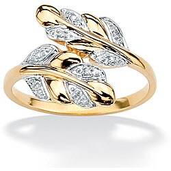 18k Gold over Sterling Silver Diamond Accent Leaf Crossover Ring