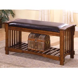 Slats Vanity Bicast Leather Antique Oak Wood Bench