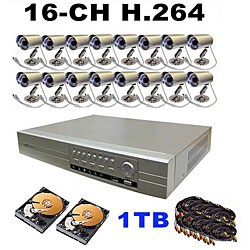 16-CH H.264 DVR Web-ready 1TB HD 16 Camera Security System