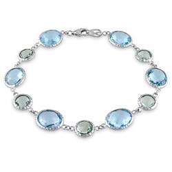 New York Gems Sterling Silver Blue Topaz and Green Amethyst Bracelet