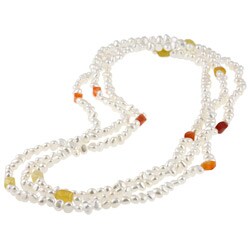 New York Pearls White FW Pearl and Carnelian Necklace