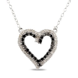 Silver 1/3ct TDW Black and White Diamond Heart Necklace (H-I, I2-I3)