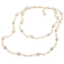 New York Pearls Gold over Silver White FW Pearl Oval Link Necklace (11 mm)