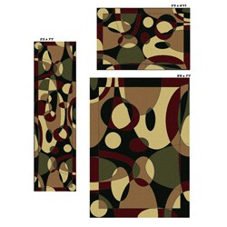 Contemporary Caroline Circles Black 3-piece Piece Rug Set (3'3 x 4'11, 5'5 x 7'7, 2'2 x 7'7)