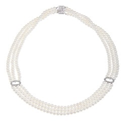 Pearls For You 14k Gold Pearl and 1/10ct TDW Diamond Necklace (4-4.5 mm) (H-I, I1-I2)