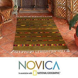 Mexican Handcrafted 'Confetti Stripes' Zapotec Wool Rug (4' x 6')