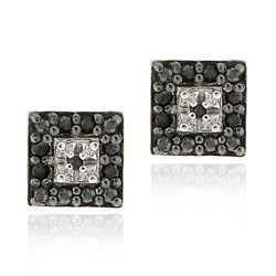 Sterling Silver 1/8ct TDW Black Diamond Square Stud Earrings