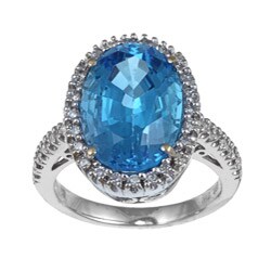 18k White Gold Blue Topaz and 1/3ct TDW Diamond Ring